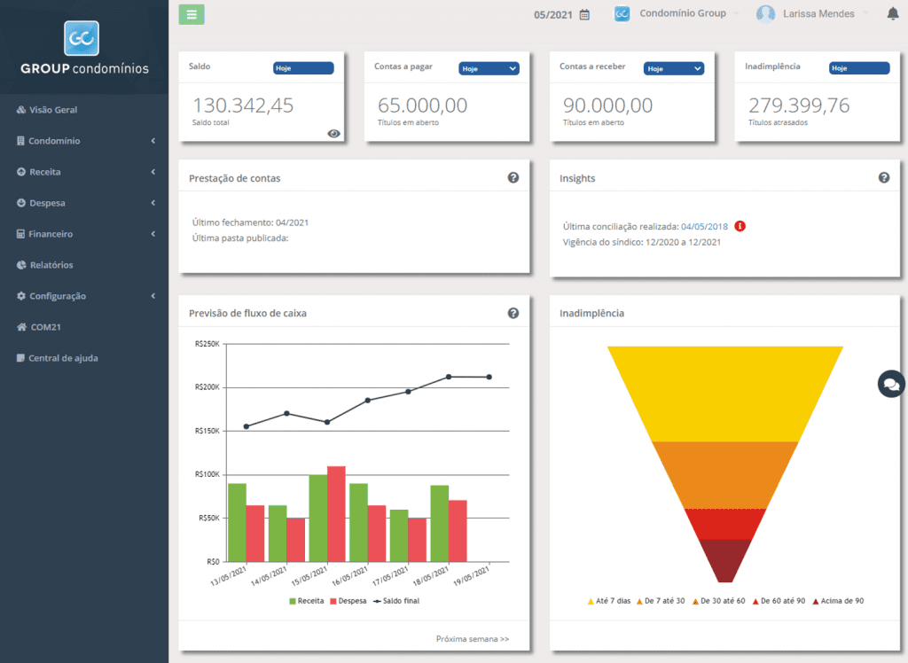 Tela de Software para administradoras de condomínios