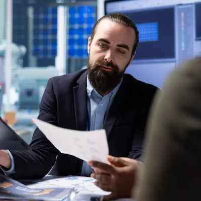 Profissional analisando documentos sobre compliance em condomínios