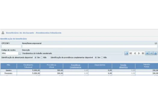 Formulário de Comprovante de Rendimentos Pagos e de Imposto sobre a Renda Retido na Fonte (IRRF) e tela de preenchimento de rendimentos tributáveis no IRPF, essenciais para a declaração do Imposto de Renda em condomínios (como fonte pagadora) e por seus prestadores de serviço.