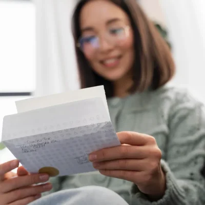 Boletos de condomínio sendo analisados por moradora