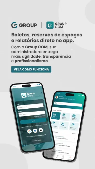 Boletos, reservas de espaços e relatórios direto no app.
