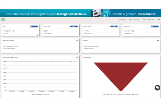 Dashboard de contas a pagar com visão financeira condominial