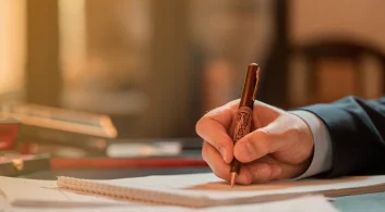 Mão escrevendo documento sobre reforma do código civil