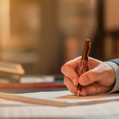 Mão escrevendo documento sobre reforma do código civil