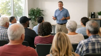 Carta de convocação para reunião de condomínio ilustrada com uma assembleia